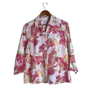 JM Collection 100% linen floral button down shirt